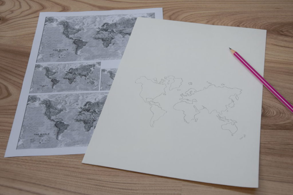Handlettering Welt entdecken Weltkarte aufgezeichnet